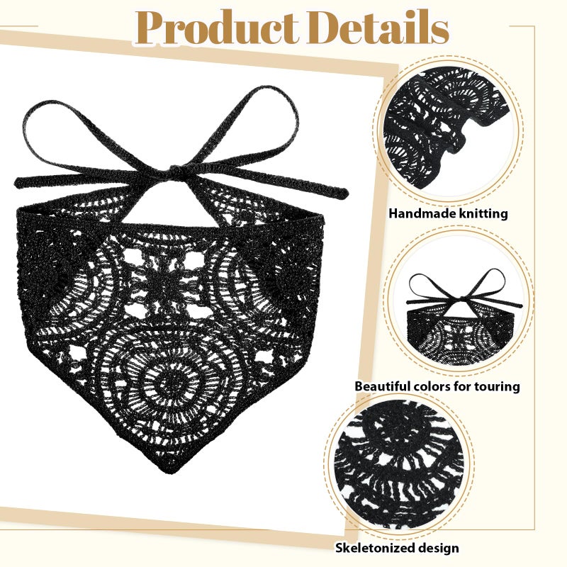 Larrel 3PCS Crochet Bandanas Headbands, Cute Knitted Crochet Head Scarf, Knit Lace Floral Hollow Kerchief, Hair Accessories for Women, Vintage Hair Bandanas for Hair-Styling and Decor (Beige, Black, Gray) - Image 3